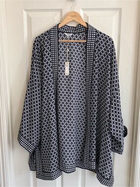 Max Studio Black and White Geometric Open Kimono 3X